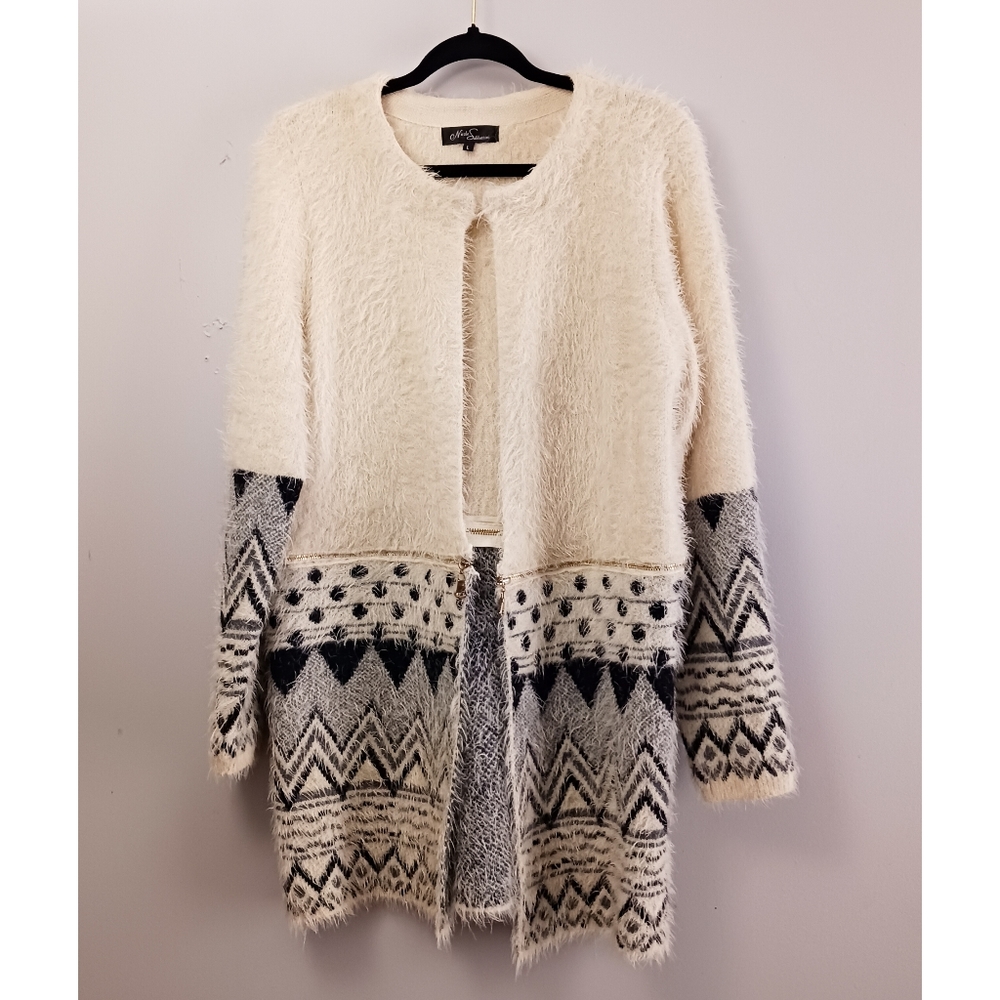 Nicole Sabbattini Women Convertible Cardigan Sweater Size L Faux Mohair Artsy
